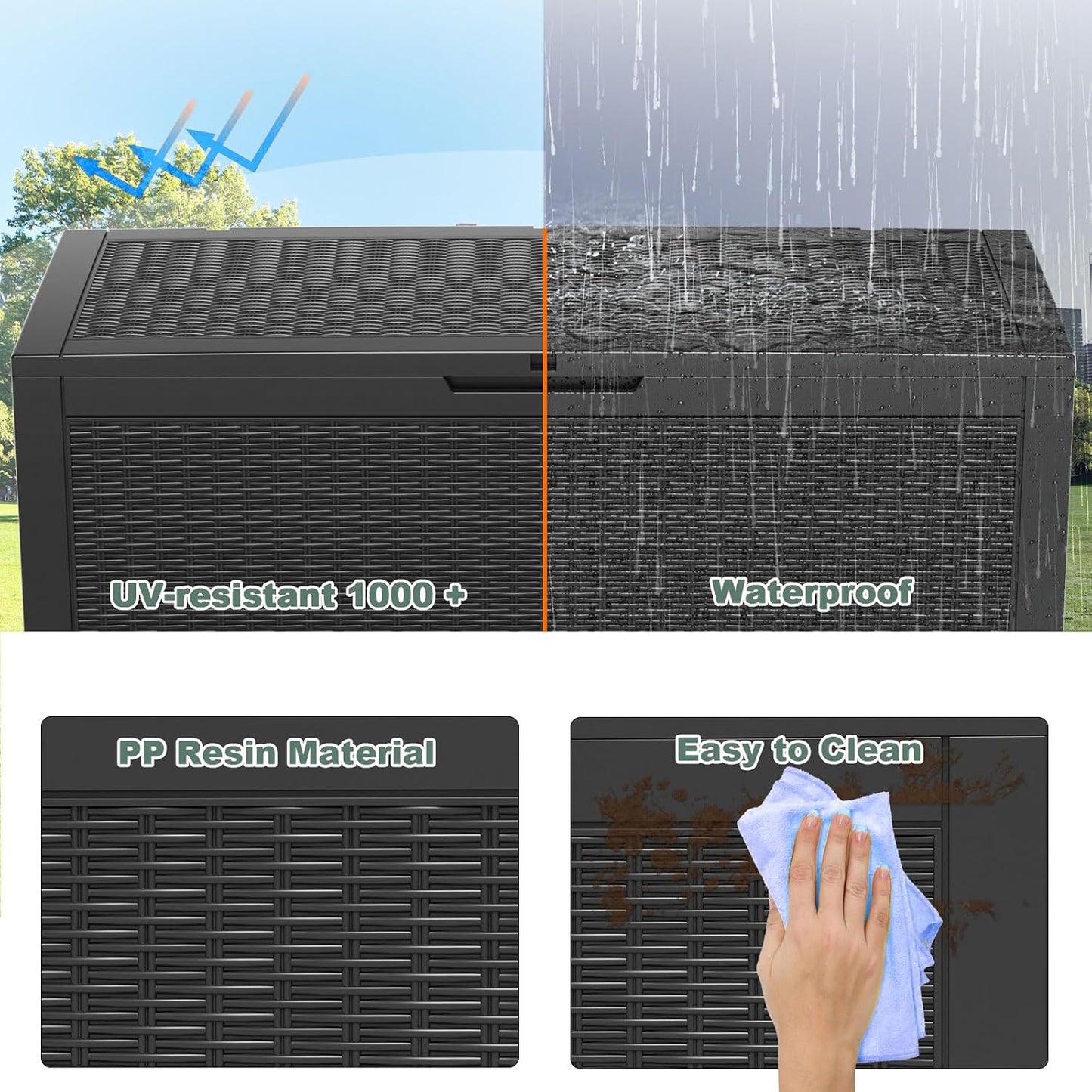 DRATO 180 Gallon Outdoor Storage Box, Large Waterproof Deck Box, Lockable Resin Storage Container with Reinforced Support for Patio Cushions, Garden Tools, UV-Resistant Outdoor Chest（Black，180 Gallon）