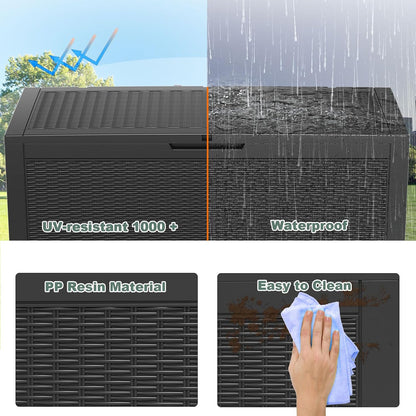 DRATO 180 Gallon Outdoor Storage Box, Large Waterproof Deck Box, Lockable Resin Storage Container with Reinforced Support for Patio Cushions, Garden Tools, UV-Resistant Outdoor Chest（Black，180 Gallon）