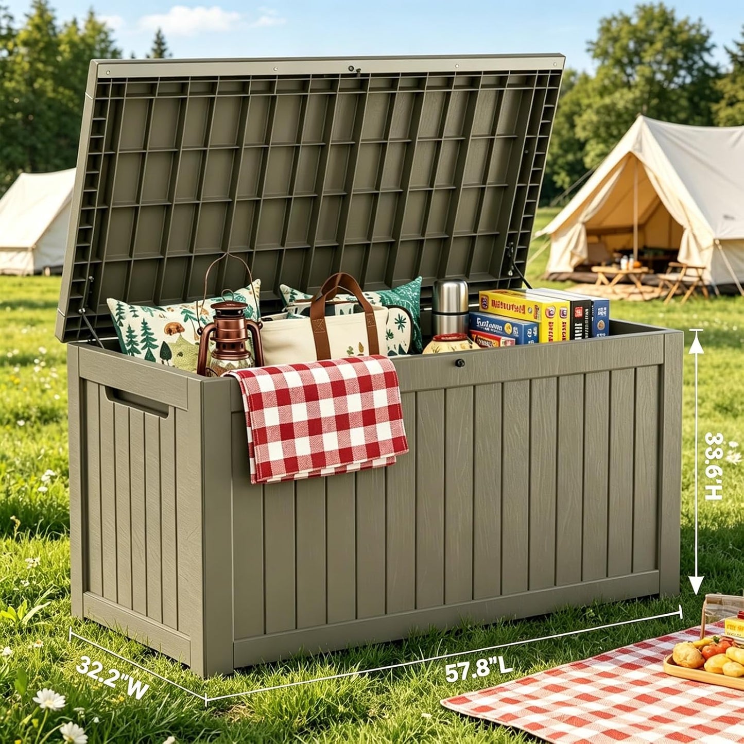 MAKINO 152 Gallon Resin Outdoor Storage Box, Waterproof Deck Box with Lockable Lid, Outside Storage Box for Patio Furniture, Pool Accessories, Garden Tools, Storage Bench for Backyard, Porch, Black