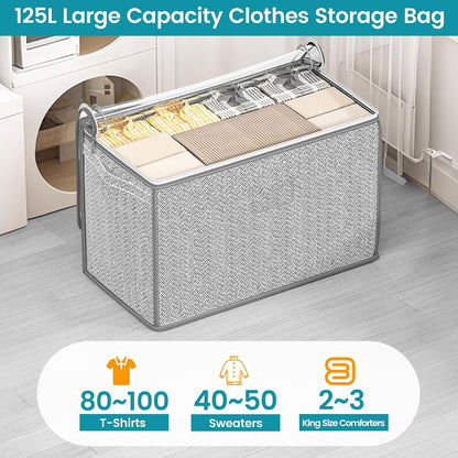 3 Pack 125L Comforter Storage Bags, Clothes Storage Bags, Large Capacity | Collapsible Closet Organizer, Versatile for organizing clothes blanket comforter pillow, Reinforced Handle & Sturdy Zipper