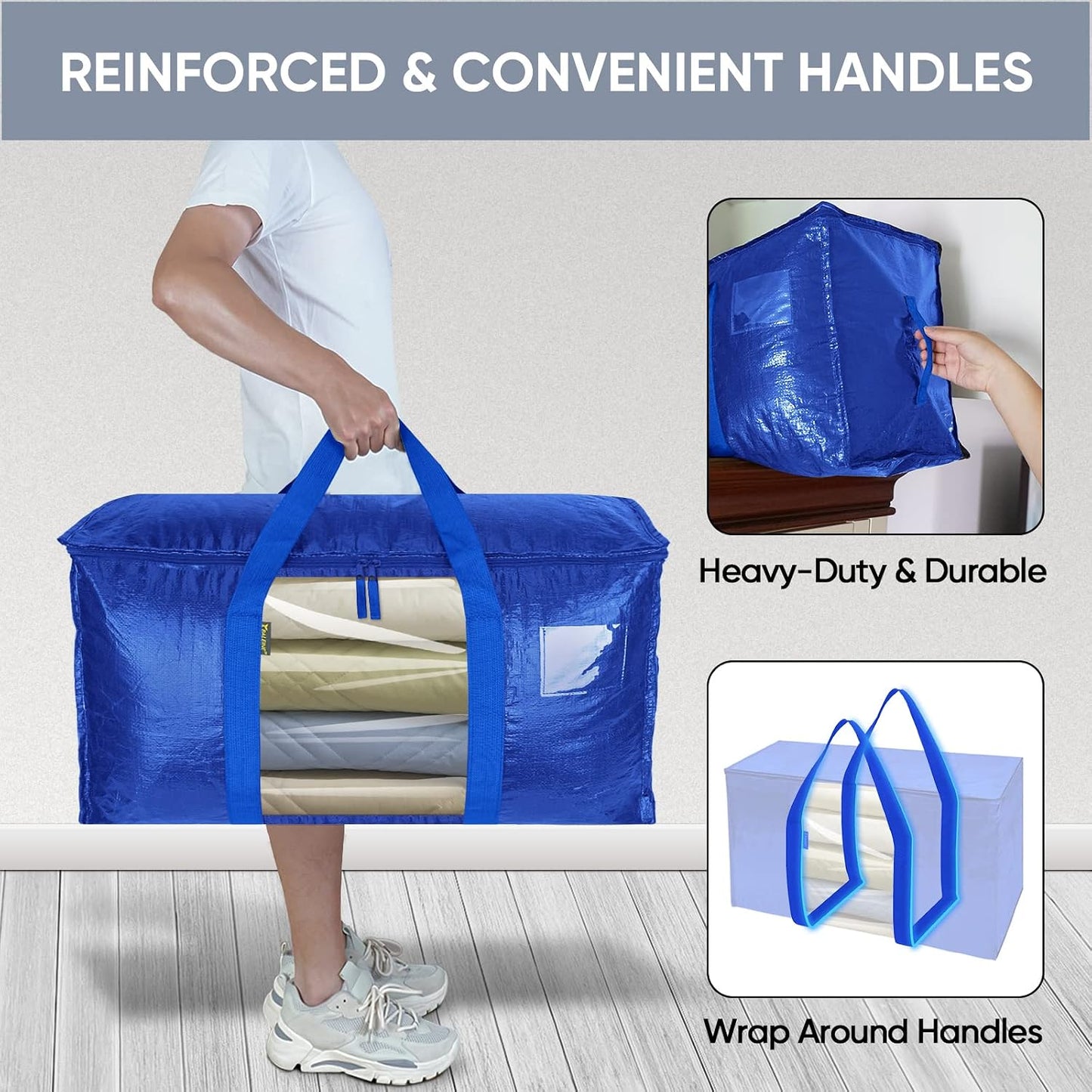 BALEINE 6-Pack Oversized Moving Bags with Reinforced Handles, Heavy-Duty Storage Tote for Clothes, Moving Supplies (Clear, 6-Pack)