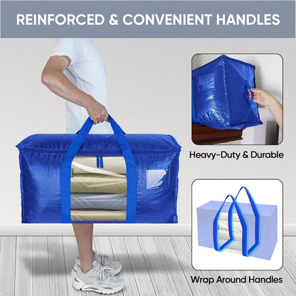 BALEINE 6-Pack Oversized Moving Bags with Reinforced Handles, Heavy-Duty Storage Tote for Clothes, Moving Supplies (Clear, 6-Pack)