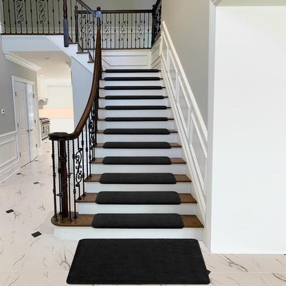 PURE ERA Carpet Stair Treads Ultra Plush 9.5" X 30"Soft Bullnose Indoor Stair Protectors Pet-Friendly Non-Slip Skid Resistant Tape Free Washable Reusable(2 Pieces,Brown)
