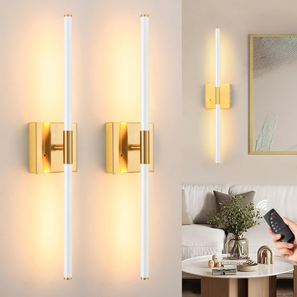 Morauroral Battery Operated Wall Sconces Set of 2, 10000mAh Rechargeable Sconces, 3000K-6000K Dimmable LED Wall Lamp with Remote, 24 Inch Black Gold Wireless Wall Lights for Bedroom, Living Room