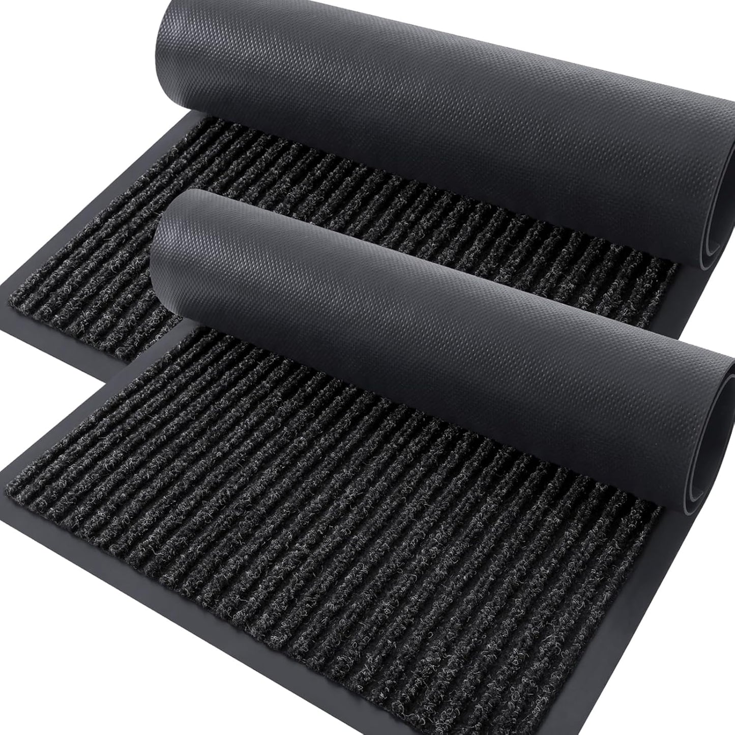 OLANLY Front Door Mat Indoor Outdoor Entrance, 2-Pack 29.5 x 17 Inch, Waterproof Heavy Duty Doormat, Fade Resistant, Low Profile, Easy Clean Patio Porch Welcome Floor Mats for Entry, Grey