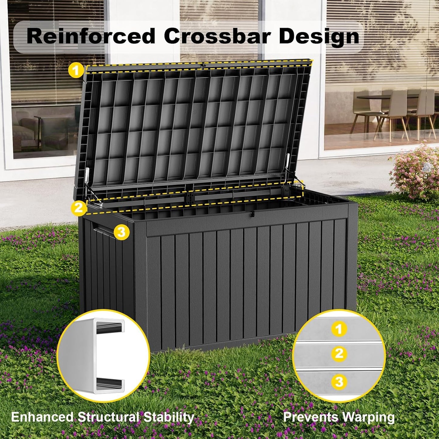 150 Gallon Waterproof Outdoor Storage Box,Resin Deck Box,Lockable Outside Storage Box Container for Patio Furniure,Garden,Tools (150 Gallon,Black)
