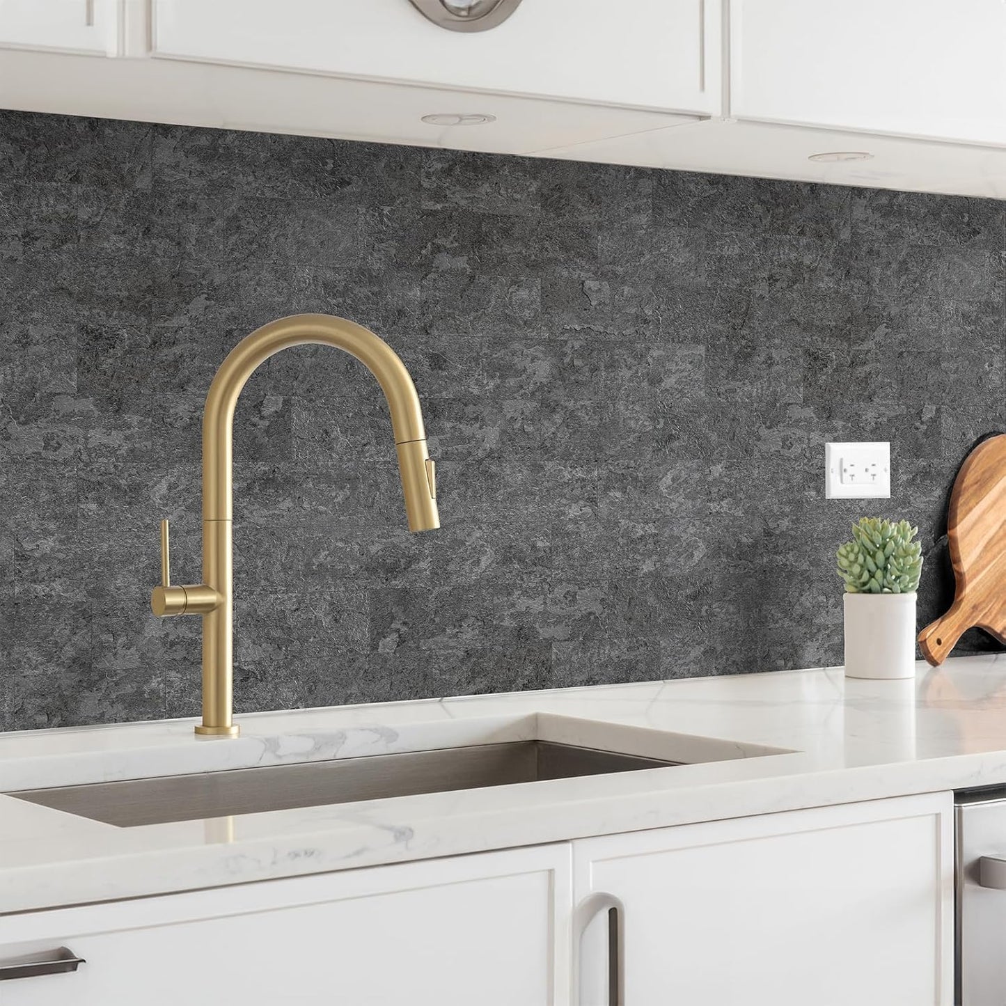 StyloVue 100 Pieces Peel and Stick Backsplash for Kitchen, 3" x 6" PVC Subway Tile, Glossy White with Dark Gray Grout, Self Adhesive Stick on Wall Tiles for Kitchen, Bathroom, Fireplace, RV