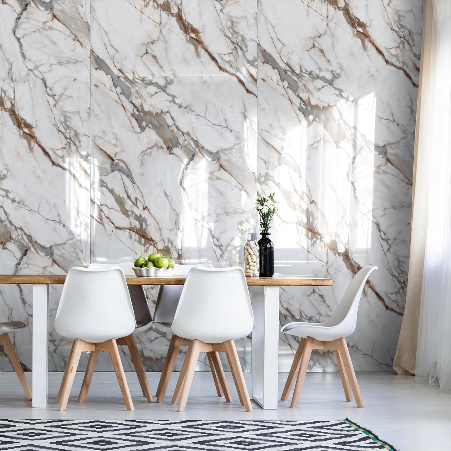 Marble Peel and Stick Waterproof Wall Paneling, 118" x 47" Carrara White Matte Finish Self-Adhesive Backsplash Tile Vinyl Wall Panel for Kitchen Bathroom Wall Decor, Covers 38.75 Sq. Ft.