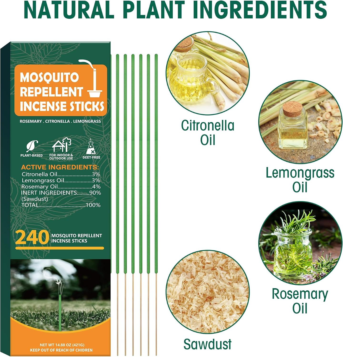 90 pcs Mosquito Repellent Outdoor Patio Sticks, Citronella Repellent Incense Sticks, Natural Essential Oil Incense, Repel Mosquito for Indoor, Patio, Camping, Fishing