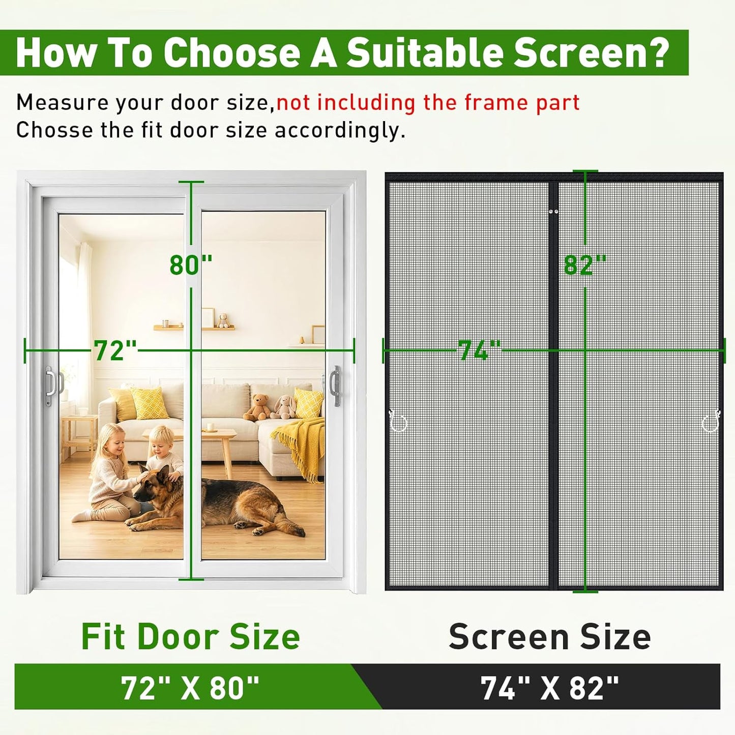 HOFUDON Upgraded Magnetic Screen Door Mesh, Full Strip Magnets, Heavy Duty Fiberglass Mesh, Door Screen Magnetic Closure for Single Door Size 32 x 80 Inch, Screen Door Size 35 x 82 Inch Black