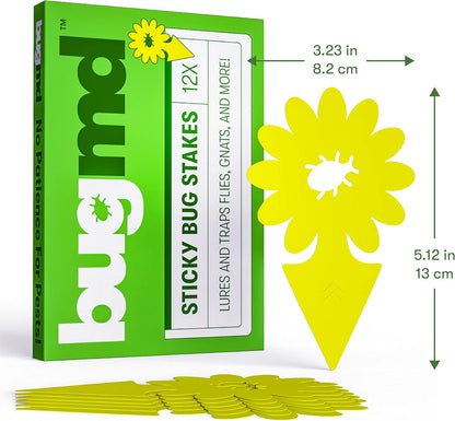 BugMD Sticky Bug Traps (12 Pack) - Indoor Fruit Fly Killer, Fungus Gnat Killer, Plant sticky traps for Bugs, Yellow Sticky Fly Traps for Plants, Gnat for Plants, Odorless