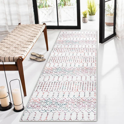 Lahome Moroccan Entry Rug 2x3, Non-Slip Washable Front Indoor Door Mat Rubber Backing Low-Profile Door Rugs, Small Geometric Print Distressed for Entryway Bathroom Kitchen, Black Hana