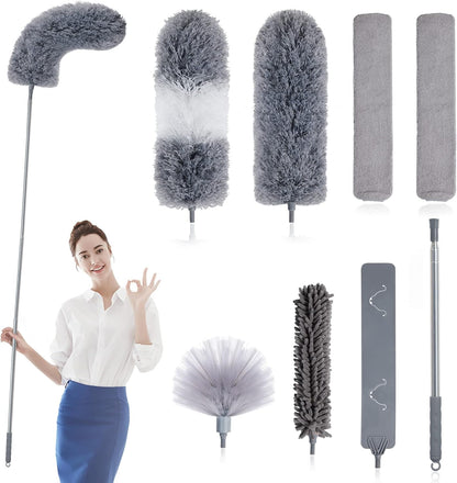 BOOMJOY Microfiber Feather Duster with Extendable Pole and Bendable Head, 100" Telescoping Duster for Cleaning Ceiling, Fan, Furniture