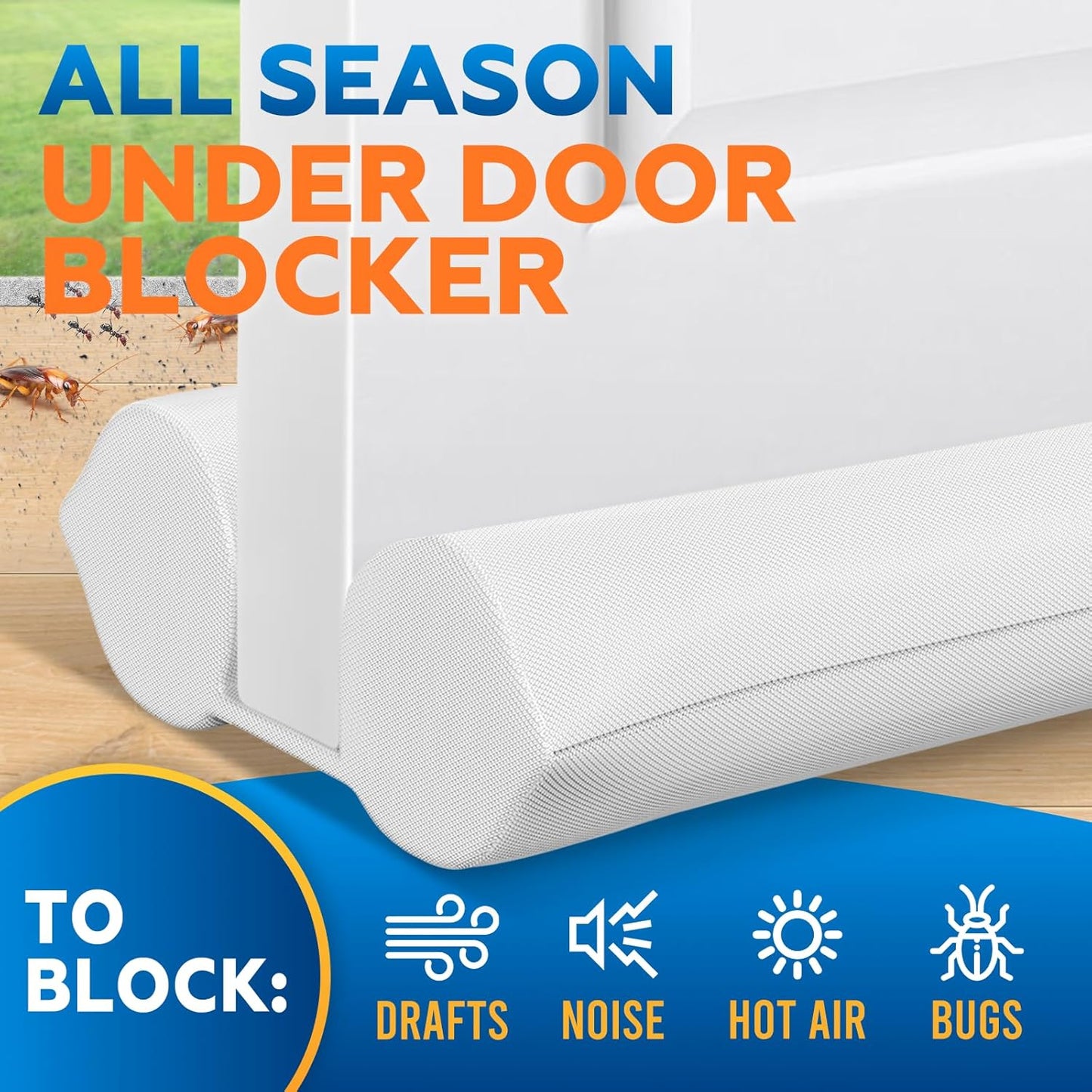 Comfyanno Under Door Draft Stopper - Bottom Door Seal & Gap Filler- Fits 30” to 36” Door, Block Noise, Sound, Air, Bugs, Dust, Easy to Install, Double Side Block, No Adhesive, Black