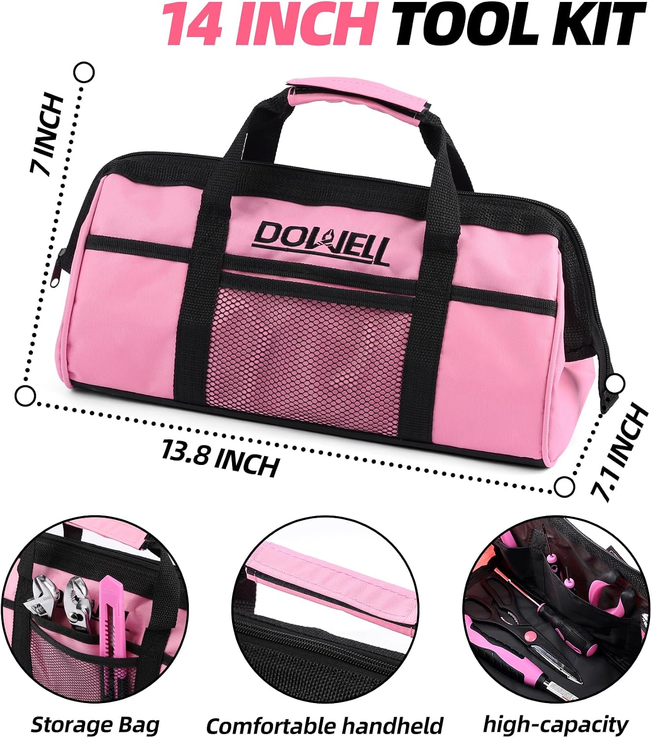 DOWELL 146PCS Homeowner Tool Set, Household Repairing Tool Kit with 14-Inch Wide Mouth Open Storage Tool Bag