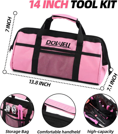 DOWELL 146PCS Homeowner Tool Set, Household Repairing Tool Kit with 14-Inch Wide Mouth Open Storage Tool Bag