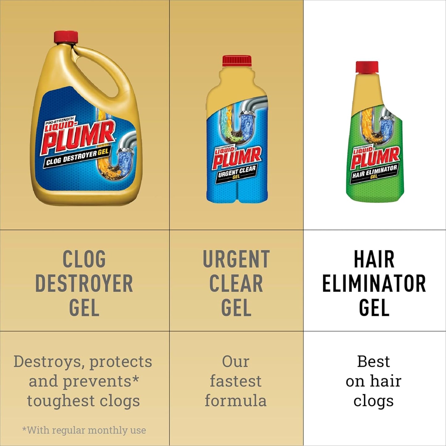 Liquid-Plumr Pro-Strength Hair Eliminator Gel Clog Remover, Hair Clog Remover and Drain Opener, Safe for All Septic Systems and Pipes, 16 fl. oz. Bottle