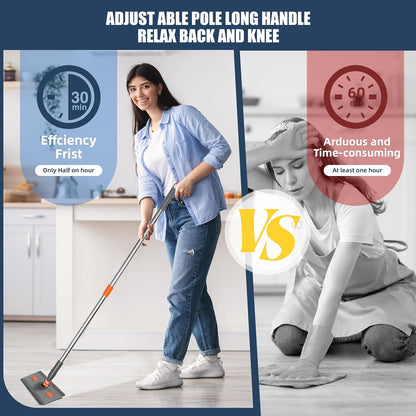 NexaGlow Baseboard Cleaner Tool with Handle | 3-in-1 Adjustable Cleaning Mop with Microfiber Pads & Gloves | 180° Wall Mop Cleaner with 66" Long Handle for Walls, Windows, Floors & Baseboards