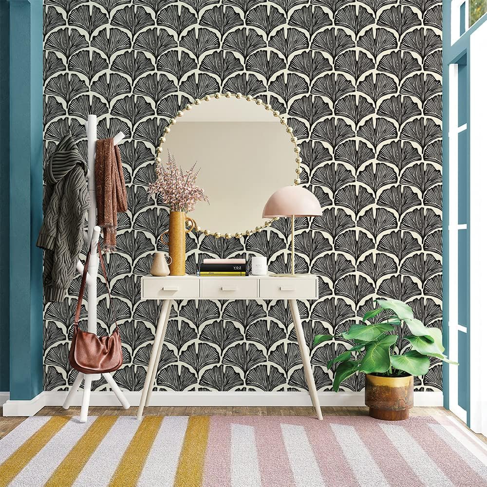 Tempaper x Novogratz Waverly Blue Feather Palm Removable Peel and Stick Wallpaper, 20.5 in X 16.5 ft, Made in The USA
