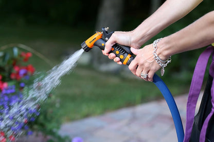 Dramm Revolver Heavy Duty Metal Garden Hose Nozzle – 9 Spray Patterns, High Pressure Jet, Thumb-Control Flow, Ergonomic Grip – Green