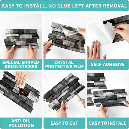 36 Sheets of Self Adhesive Marble Tile Wall Tiles Vinyl Sticker | 9.68 x 4.72in Water Resistant, Easy to Stick and Peel off, Suitable for DIY Decoration on Ceilings and Walls (Black)
