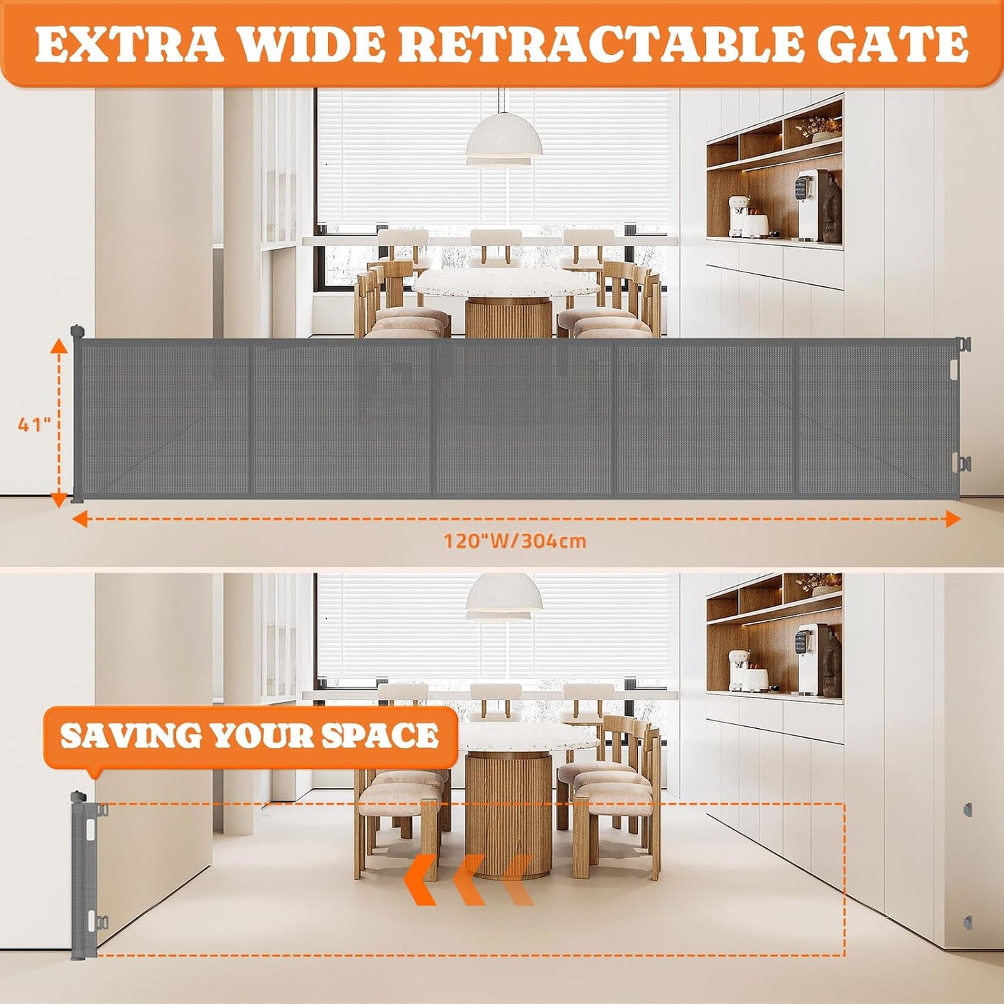 Pawtners Retractable Baby Gates Extra Wide, 41" Tall Extends up to 71" Wide, Dog Gate Indoor for Stairs, Pet Gate with Support Rods for Doorways Hallways Indoor & Outdoor-Black