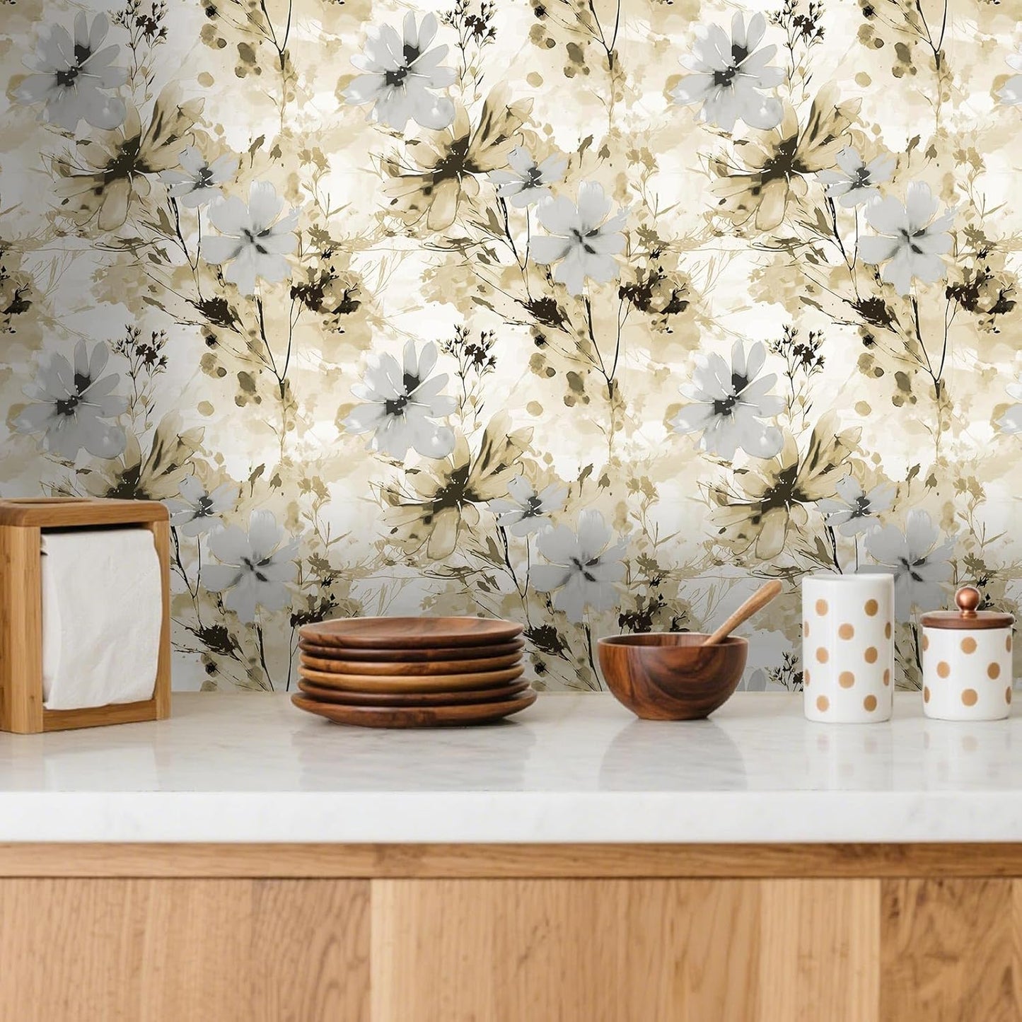 Red Watercolor Floral Peel and Stick Wallpaper Removable Self Adhesive Floral Wall Covering for Living Room Bedroom Accent Wall 17.7 x 70.8 in
