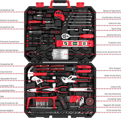 DEKOPRO 228 Piece Socket Wrench Auto Repair Tool Combination Package Mixed Tool Set Hand Tool Kit with Plastic Toolbox Storage Case