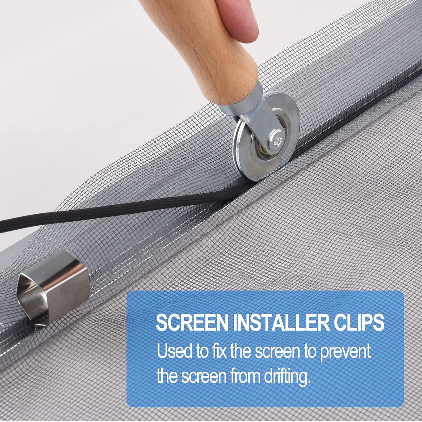 BAYTORY Upgrade Window Screen Repair Kit, Steel/Nylon Roller Tool with Bearing | Spline Removal Hook and 12Pcs Screen Clips Replacement for Installing Door Mesh Screens