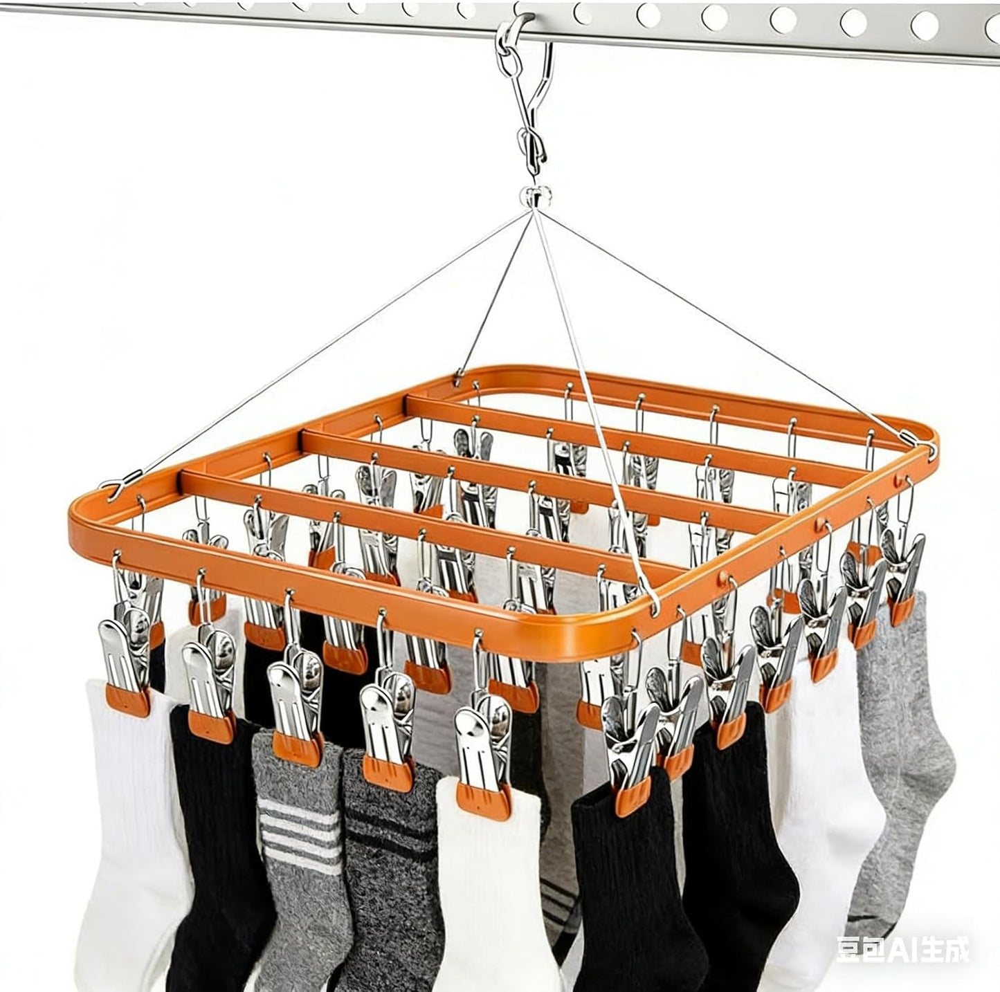 Pants Hangers Clothes Drying Racks Clip Hangers Metal with 36 Clips Windproof Underwear Hanger Foldable Laundry Clip for Jeans Yoga Leggings Trousers Socks Bras (Pink)