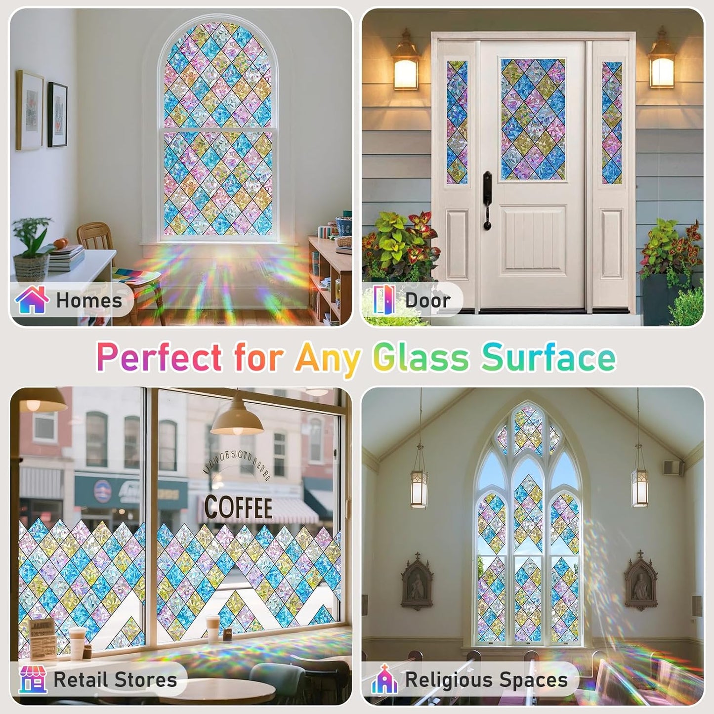 SUNBABY Reeded Glass Window Privacy Film, Frosted Glass Window Film for Bathroom & Front Door, Static Cling Decorative 3D Window Stickers Day and Night Privacy Sun Heat Blocking (17.5 x 78.7 Inch)