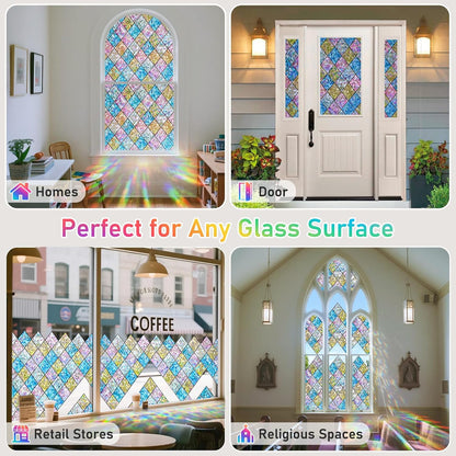 SUNBABY Reeded Glass Window Privacy Film, Frosted Glass Window Film for Bathroom & Front Door, Static Cling Decorative 3D Window Stickers Day and Night Privacy Sun Heat Blocking (17.5 x 78.7 Inch)