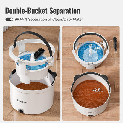 HoMettler Mop and Bucket Set, Spin Mop and Detachable Inner Mop Bucket with Separate Dirty/Clean Water System, Self-Wringing Square Mops for Floor/Wall Cleaning with 6 Microfiber Pads