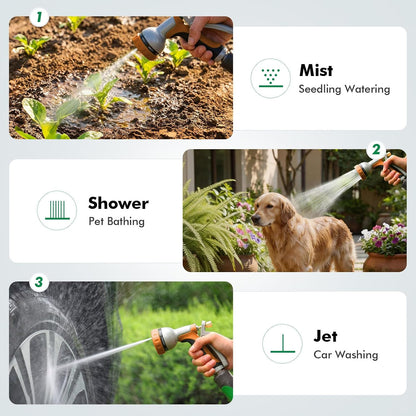 RESTMO Garden Hose Nozzle Heavy Duty, Leak-proof Water Hose Sprayer | 7 Adjustable Spray Patterns, Durable Metal, Flow Control, Ideal for Plants & Lawns Watering, Cars & Pets Washing, Green