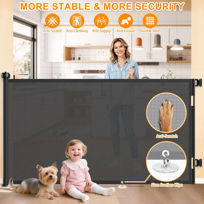 71 inch Retractable Baby Gates, EZIGO Extra Wide Baby Gate for Large Opening Extra Long Mesh Gate for Kids or Pet Dog Gate Child Safety Gate for Stairs Hallways Doorway Indoor Outdoor, Gray