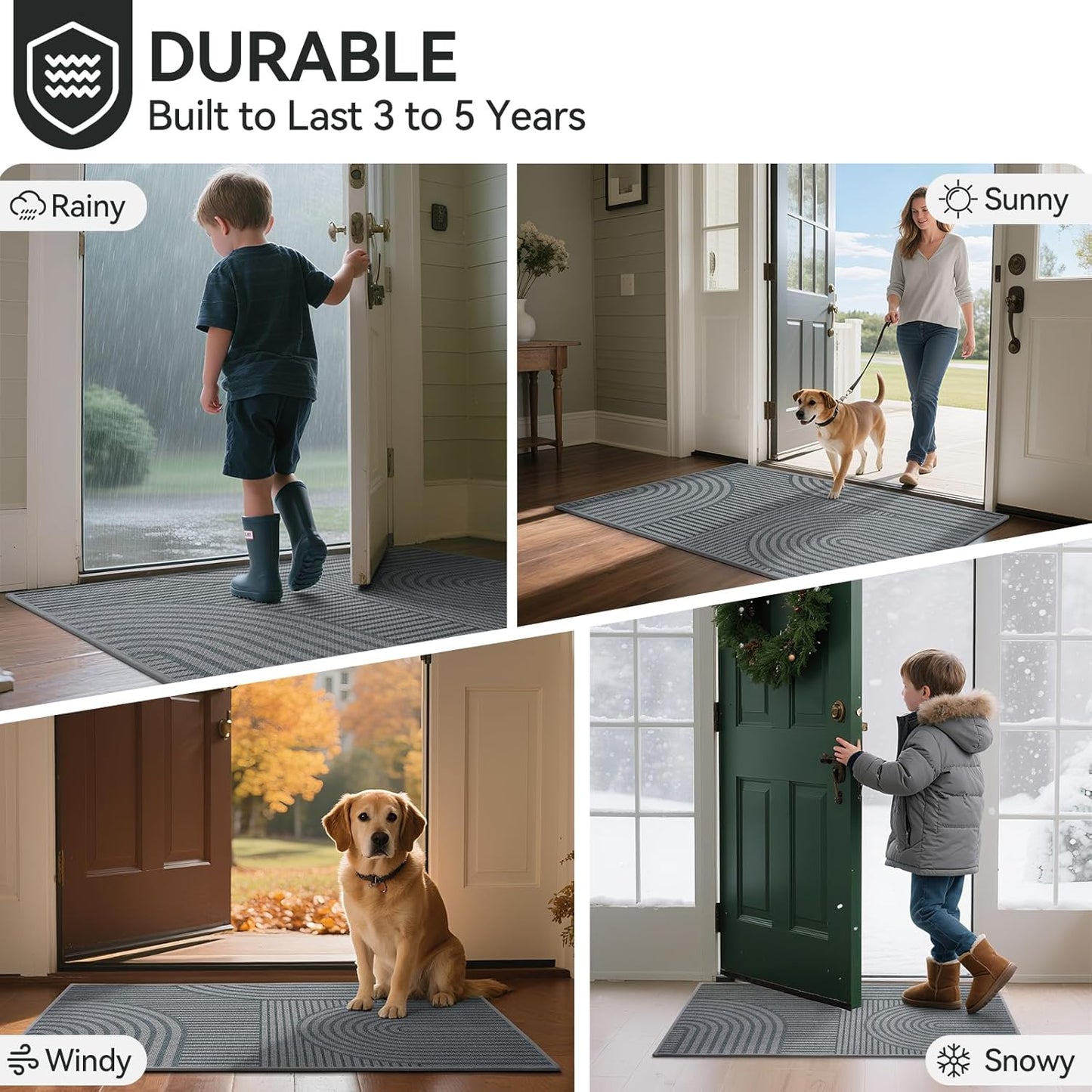 Front Door Mat 17''x30'', Absorbent Dirt Resist Washable Non Slip Low-Profile Indoor Doormat, Easy Clean Welcome Entryway Door Mats, Brown