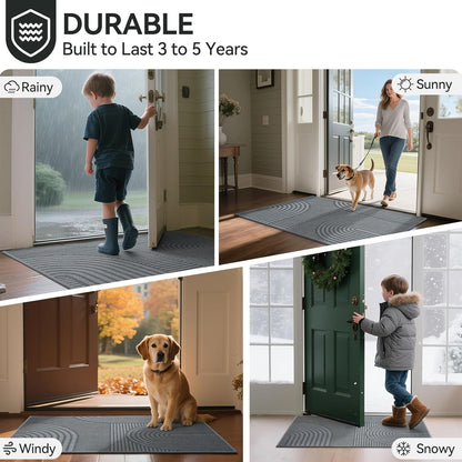 Front Door Mat 17''x30'', Absorbent Dirt Resist Washable Non Slip Low-Profile Indoor Doormat, Easy Clean Welcome Entryway Door Mats, Brown