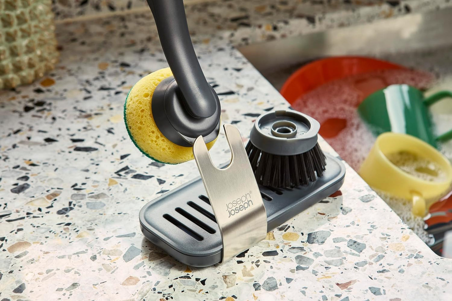 Joseph Joseph SinkTech Dish Brush with Replacement Head, Durable Bristles, Easy to Replace