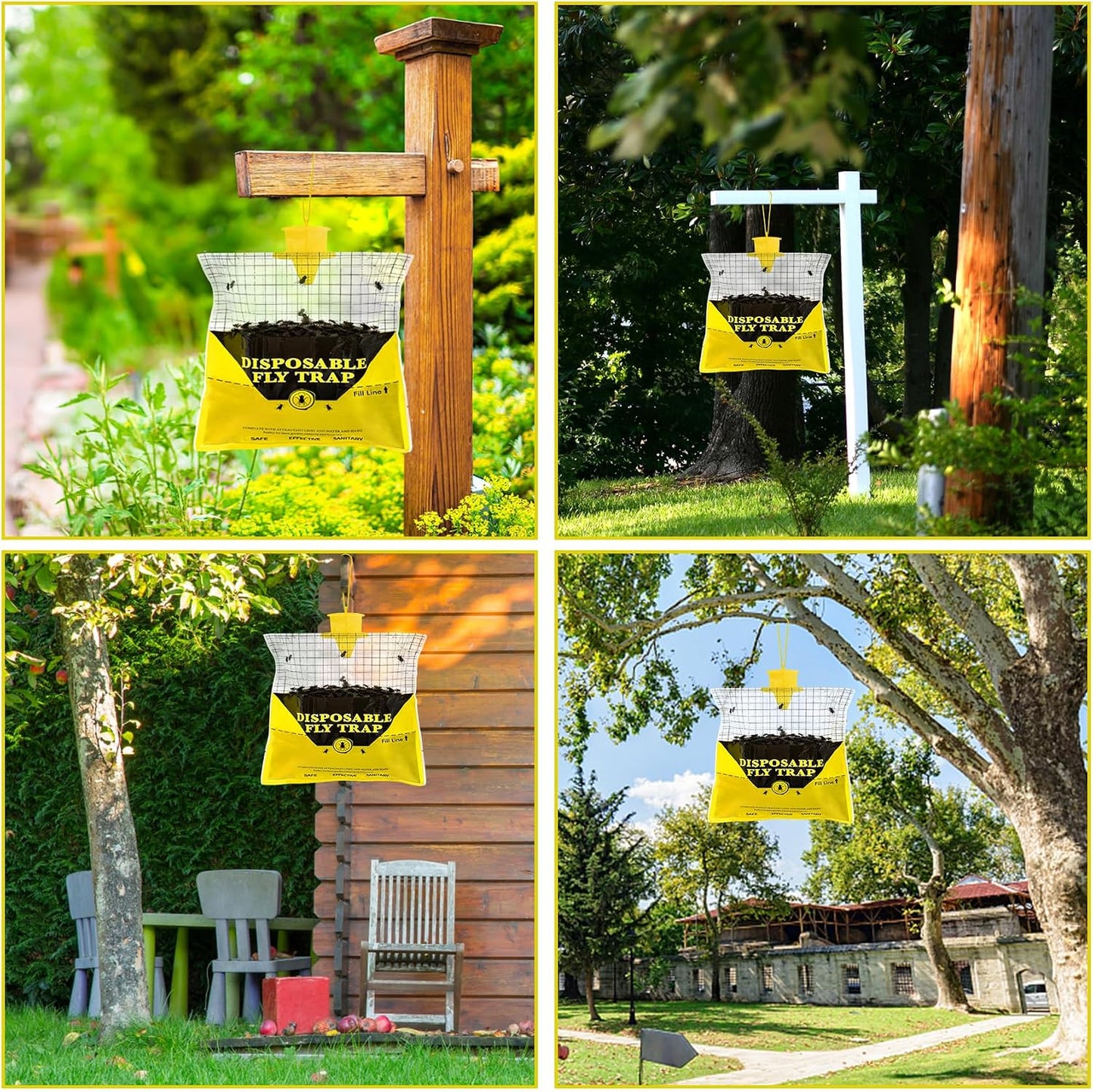 Glovv Fly Traps Outdoor Hanging with Fly Bait, 8 Pack Disposable Bags Hunter Ranch Trap, Pre-Baited Flies Bags Flies Control Bug Catcher Killer Repellent for Stable Horse Barn & Farm, All Filth Flies