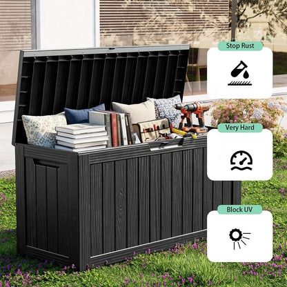 125Gal Outdoor Storage Box, Lockable Deck Box with Hydraulic Lid | Waterproof UV-resistant, Durable outdoor bin for patio cushions, pool accessories & garden tools. Keeps contents secure & dry