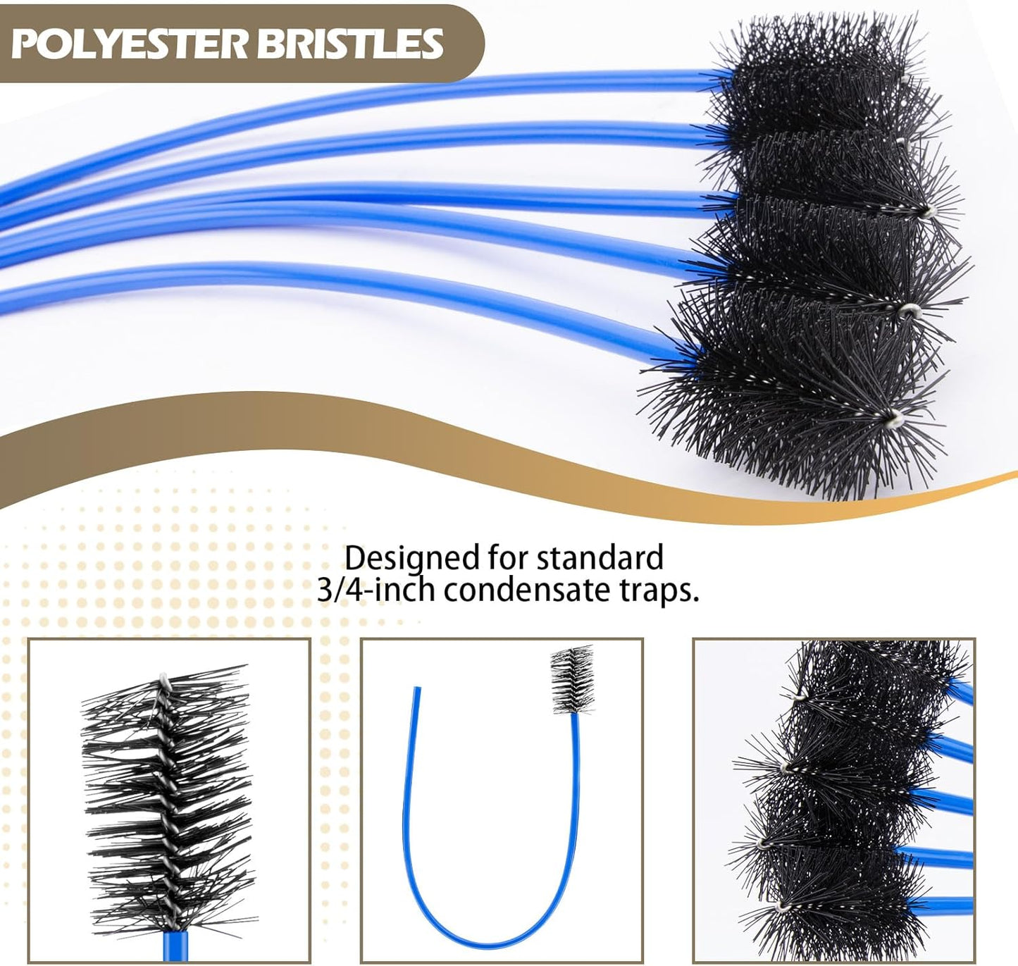 16-Inch Flexible AC Drain Line Cleaning Brush, 5-Pack, for Condensate P-Trap and HVAC Systems, Blue