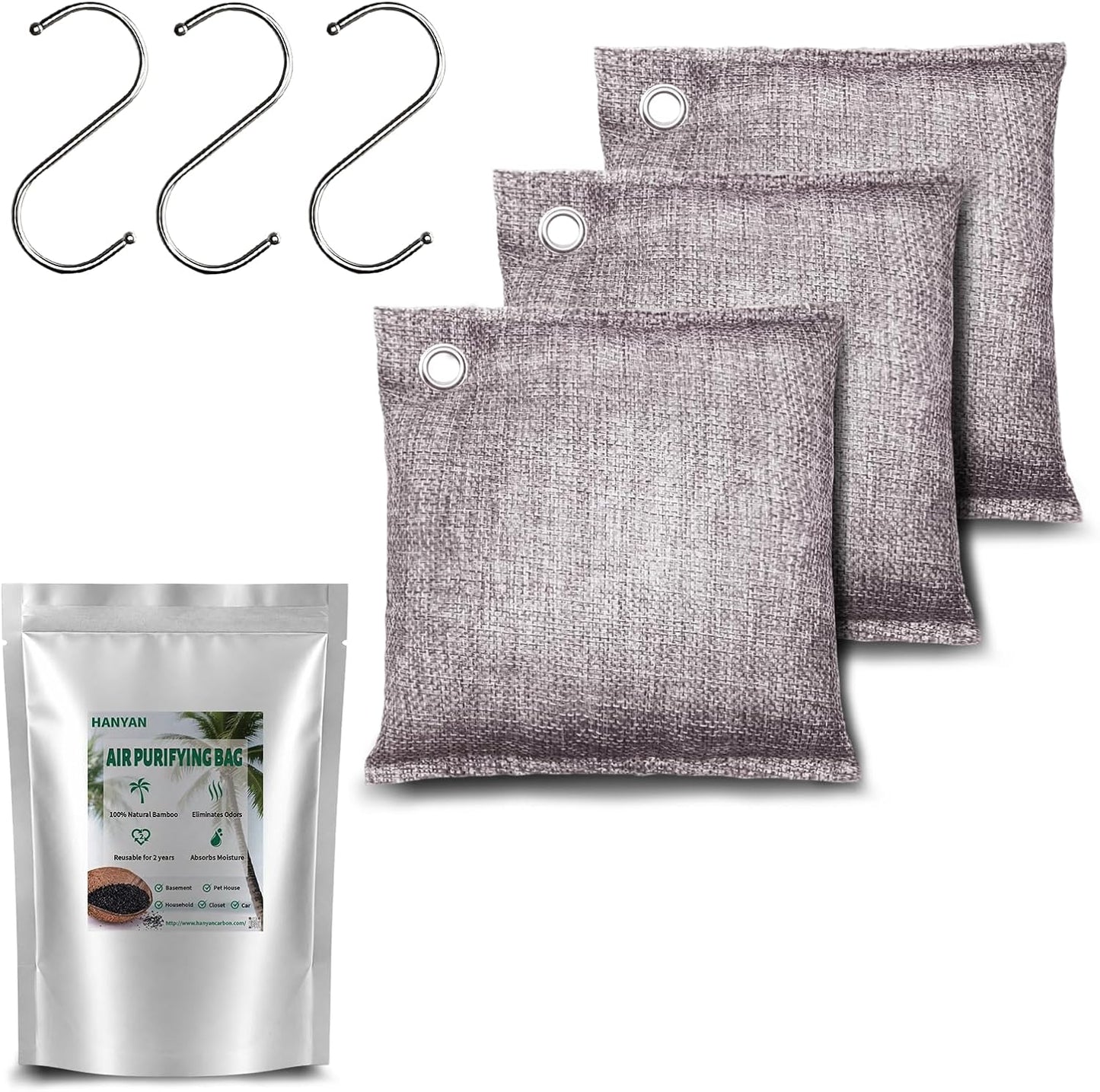 Activated Charcoal Bags Odor Absorbers, Activated Charcoal Odor Absorber for Strong Odors in Car, Closet, Shoe, Pet, Smoke, Basement. Coconut Shell Air Purifying Bag(1 x 500g）