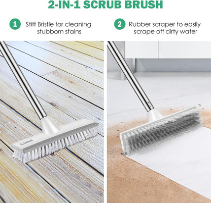 SetSail Floor Scrub Brush with 51-Inch Long Adjustable Handle 2 in 1 Scrape Brush Stiff Bristle Floor Scrubber for Cleaning Shower Bathroom Garage Kitchen Wall Deck Tub Tile