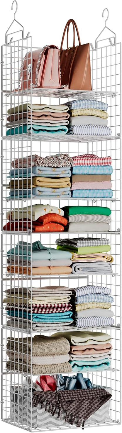 X-cosrack Closet Hanging Organizer Shelves - 5 Tier Wardrobe Organizers and Storage Bin, Hanging Organizer Shelves, Clothes Shelf with Adjustable Dividers for Bedroom Closet Sweater Shoes Handbag