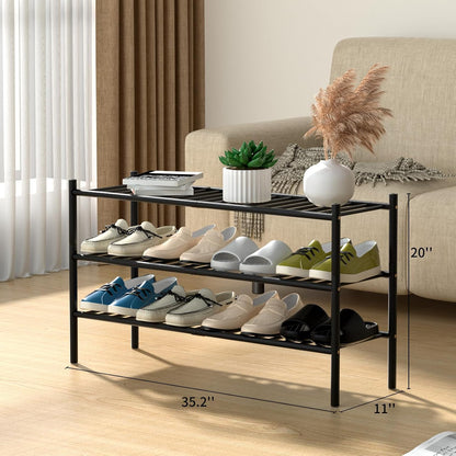 ROMGUAR CRAFT 3 Tier Bamboo Shoe Rack for Closet Free Standing Wood Shoe Shelf Storage Organizer for Entryway Small Space Stackable 27"x11"x20" (Natural)