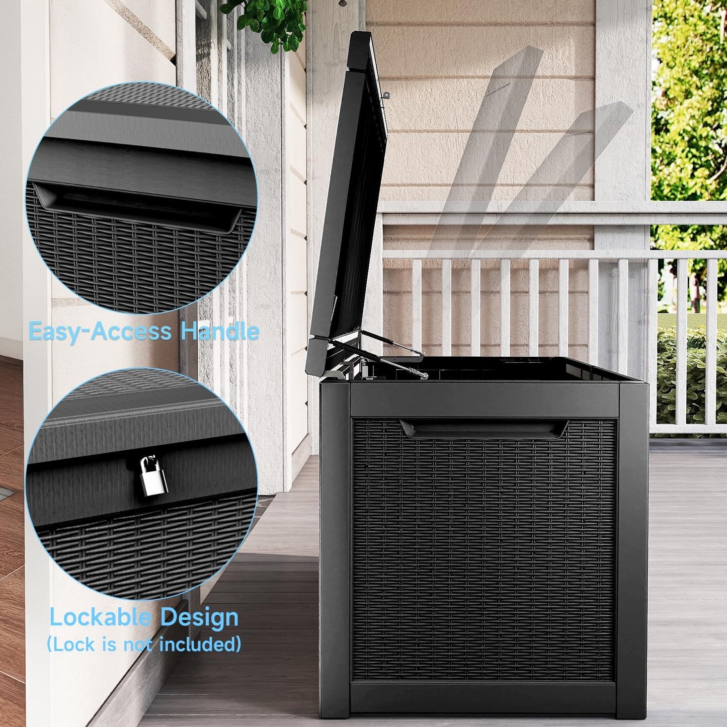 320 Gallon Outdoor Storage Box,Large Waterproof UV Resistant Deck Box,Lockable Storage Container for Patio Furniture Cushions Garden Tools and Pool Accessories(Black)