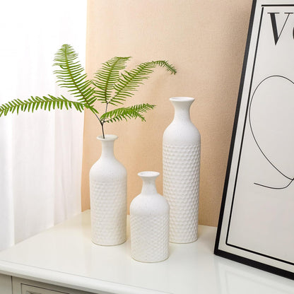 Small White Vases for Home Decor, Decorative Ceramic Vase Set, Matte Finish Honeycomb Texture, Modern Farmhouse Vases for Coffee Table, Bookshelf, Kitchen, Bathroom, Office Desk Decor