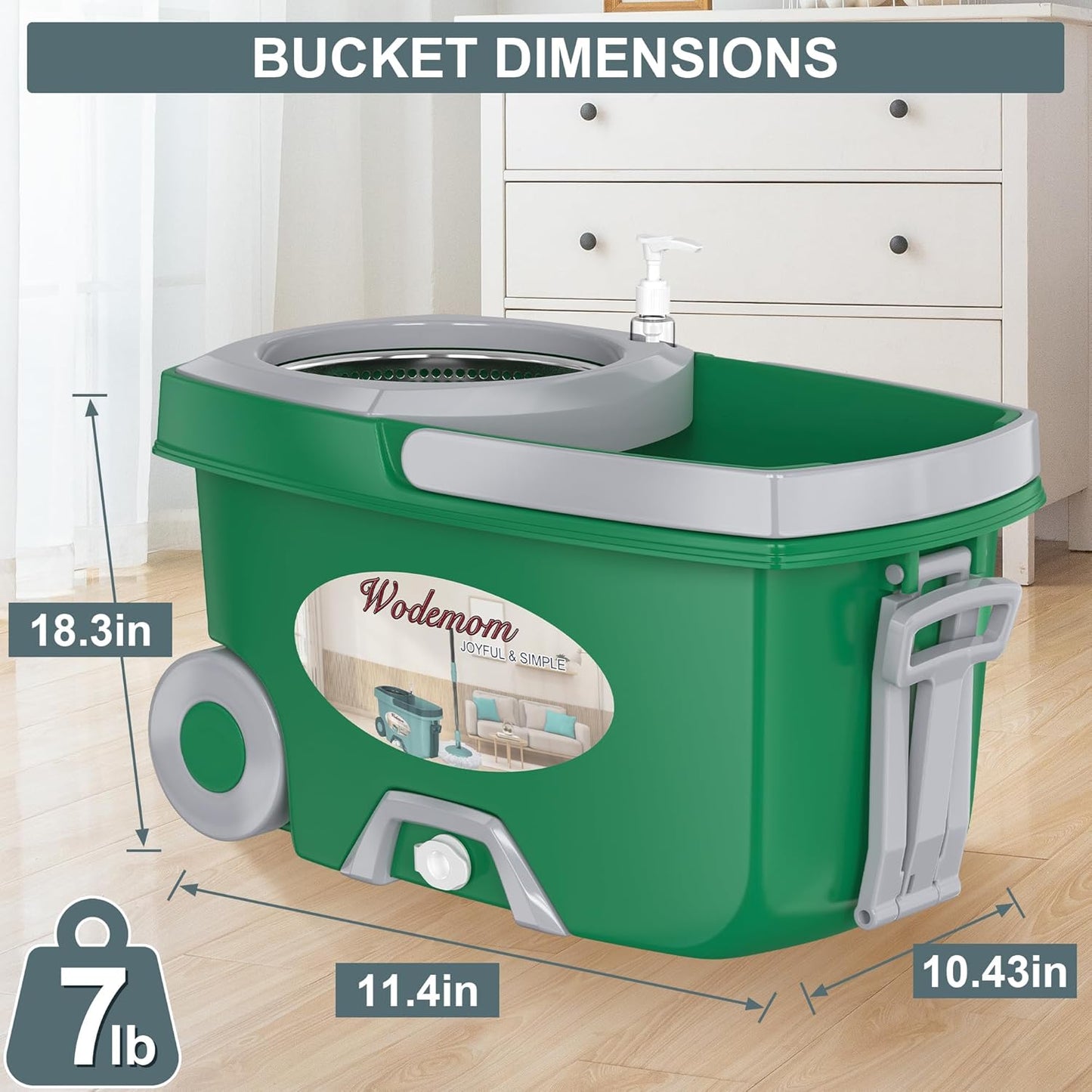 Spin Mop and Bucket System, Mop and Bucket with Wringer Set,Mops for Floor Cleaning,Household Supplies Tools with 6 Replacement Refills,61" Extended Handle for Household Hardwood Floor - Green