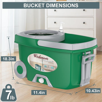 Spin Mop and Bucket System, Mop and Bucket with Wringer Set,Mops for Floor Cleaning,Household Supplies Tools with 6 Replacement Refills,61" Extended Handle for Household Hardwood Floor - Green