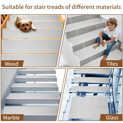 Carpet Stairs Runner for Wood Stairs, 30"x 30",Reusable Washable Self-Stick Stair Treads, for Indoor Steps, Non Slip for Kids Elders and Pets Stair Mats Residue Free, Beige 1-Pack